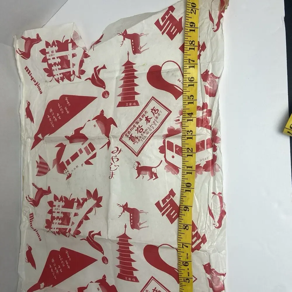 1969 Vintage Asian Wrapping Tissue Paper, Miyajima Japan, Red And White Design